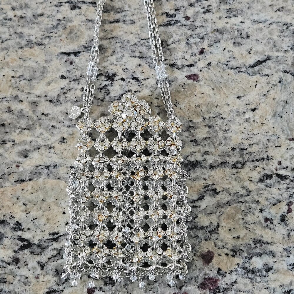 STATEMENT DECO CLARA KASAVINA STUDIO VICTORIAN METAL CRYSTAL EVENING BAG CLUTCH